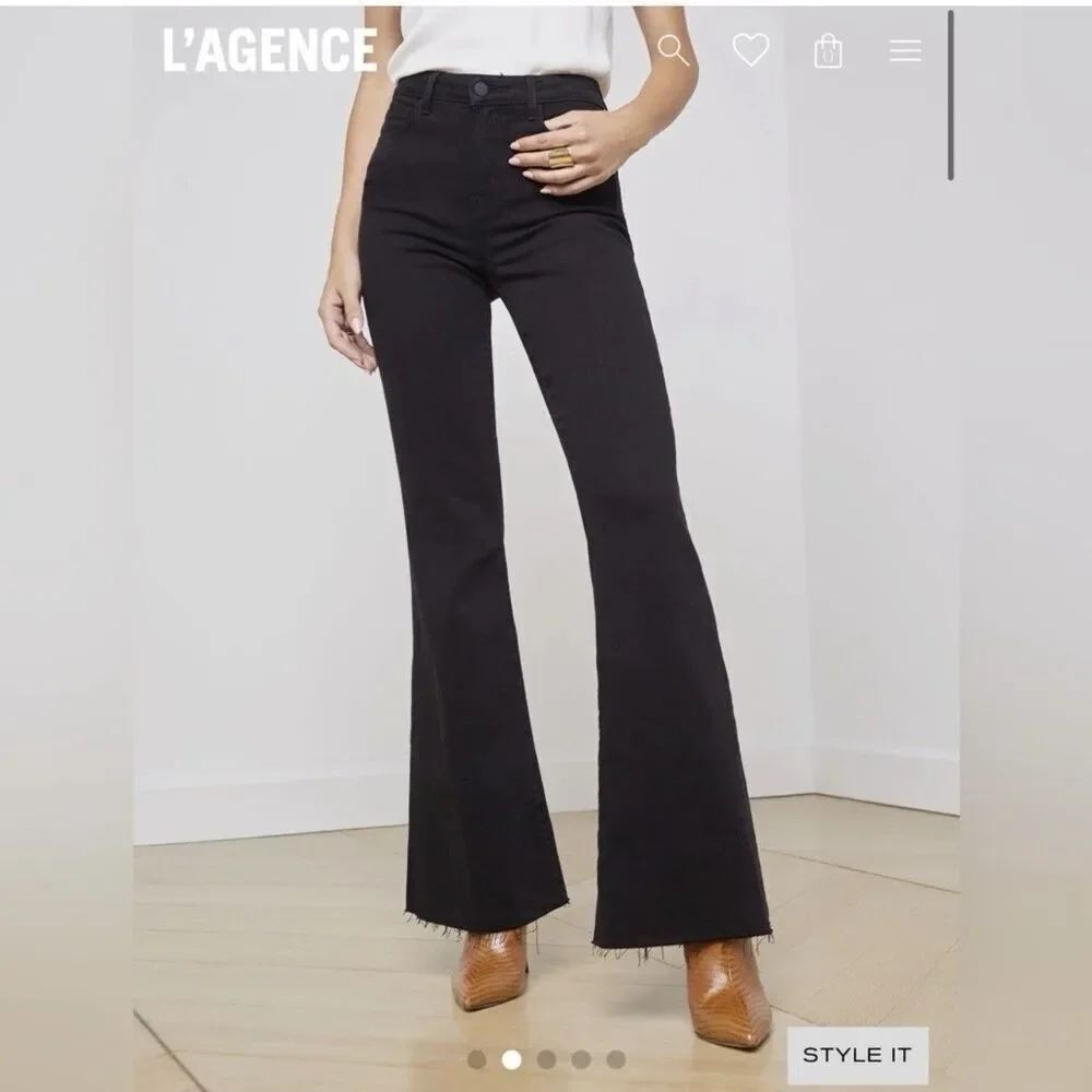 L’Agence Sera Sneaker Flare Jeans Black Size 31 High Rise Stretch 29” Inseam